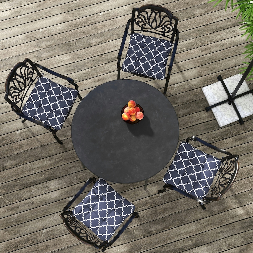 image 1 of Outsunny Set of 4 Outdoor Seat Cushions Water Repellent Seat Pads with Ties | Blue | Blue | 4