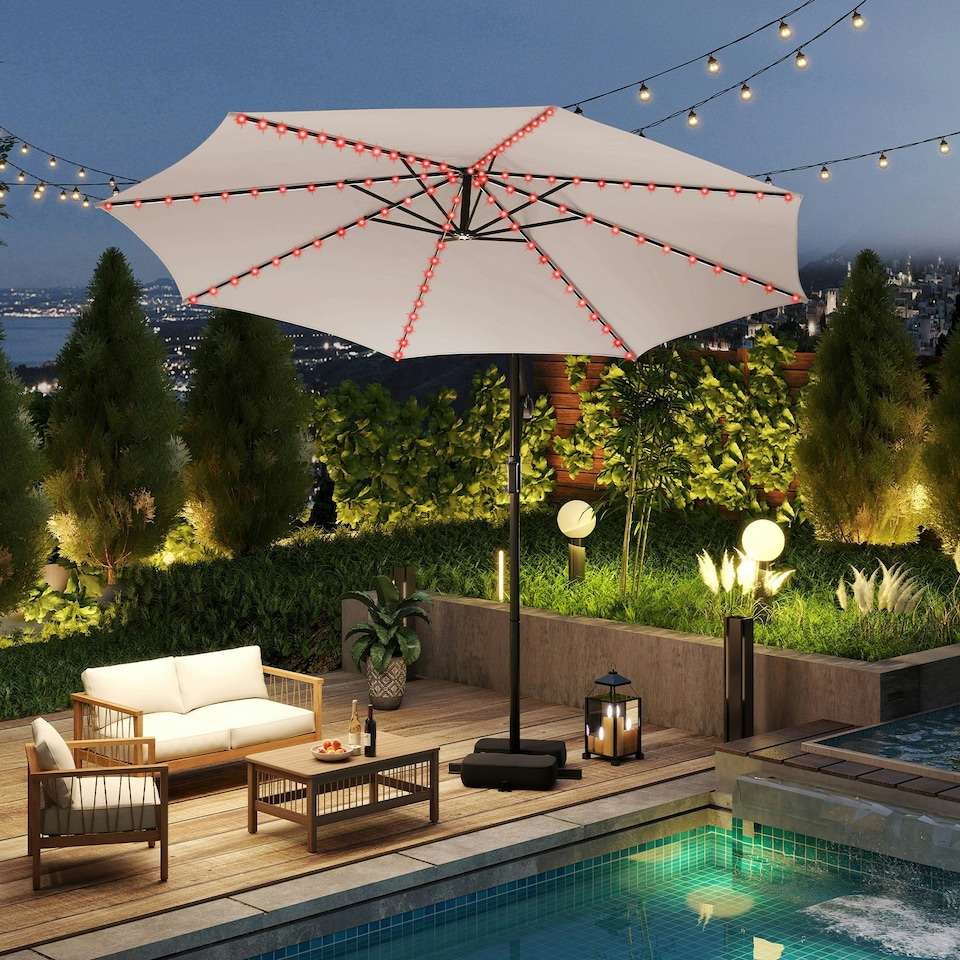 image 1 of COSTWAY 290 cm Solar Offset Hanging Sunshade Parasol Beige Cream