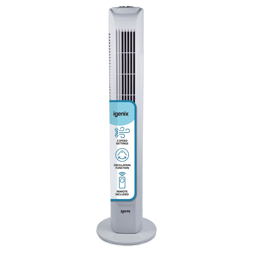 image 1 of Igenix DF0035T Tower Fan, Oscillating, 7.5 Hour Timer, 29 Inch, White