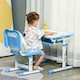 image 2 of HOMCOM Kids Desk and Chair Set Adjustable Tiltable with Drawer Pen Slot Hook Blue