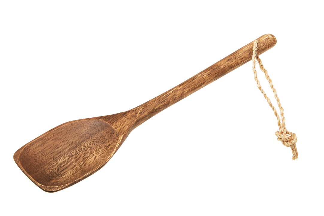 Orsina Acacia Wood Solid Spoon, Handcrafted Wooden Cooking Spoon With Rustic Finish, Minimal Stirring in Brown