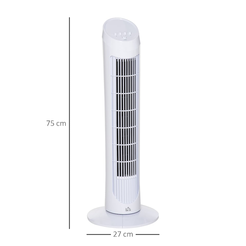 image 1 of HOMCOM Tower Fan for Bedroom Cooling, 30 Inch Electric 70 Oscillating Fan with 3 Speed Settings, Standing Floor Fan for Home Office Indoor, White
