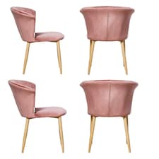Set of 4 Elsa Velvet Dining Chairs with Wooden Legs, Curved Back & Comfortable Seating Pink