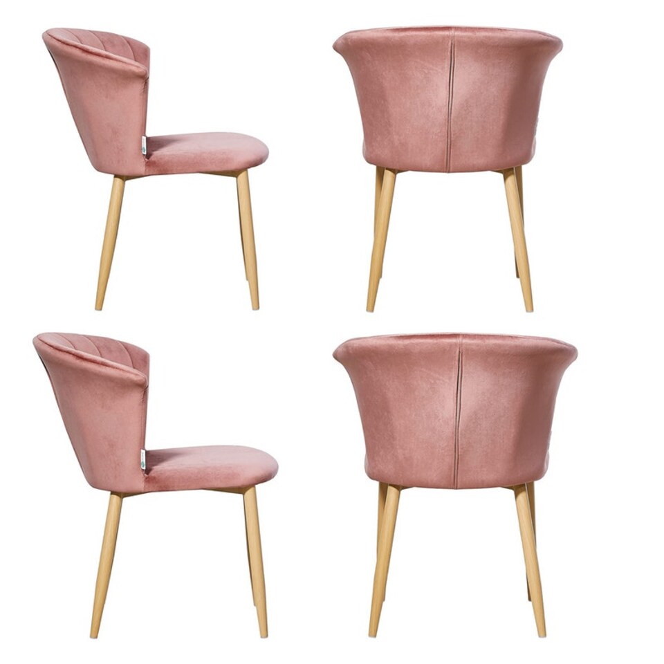 image 1 of Set of 4 Elsa Velvet Dining Chairs with Wooden Legs, Curved Back & Comfortable Seating Pink