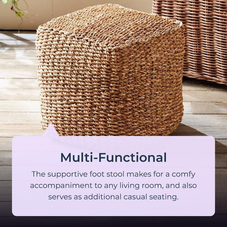 image 1 of Square Natural Jute Pouffe Ottoman Footstool