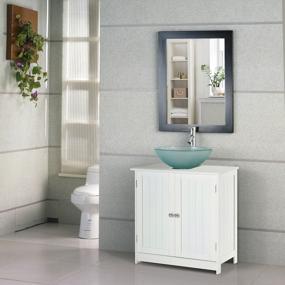 image 1 of HOMCOM Basin Sink Vanity Cabinet Toilet Bathroom Shelf Door Storage Wooden 