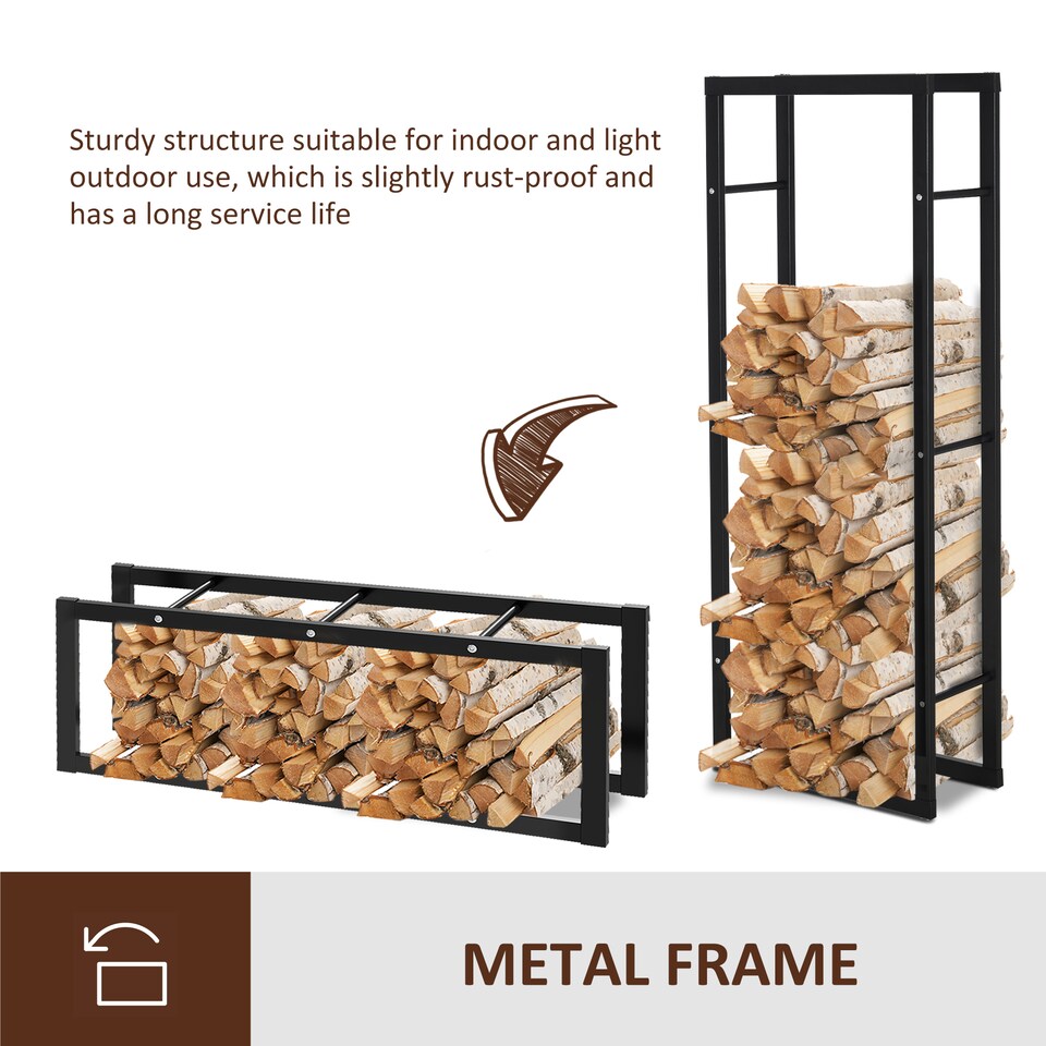 image 1 of HOMCOM 150cm Metal Firewood Log Holder Rack Elevated Design, Base Side Rails