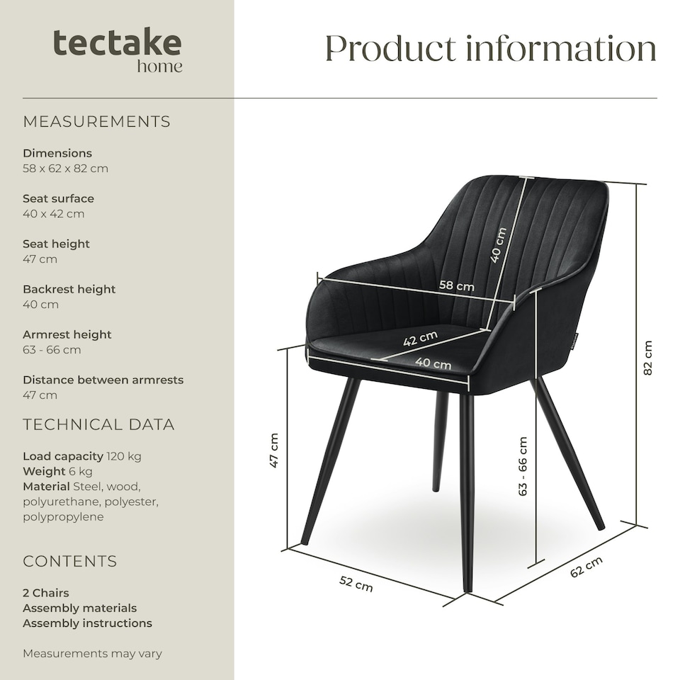 image 1 of Chair Marilyn - velvet look, quilted, continuous backrest, slim steel legs - Set of 2 Black | Black/Black
