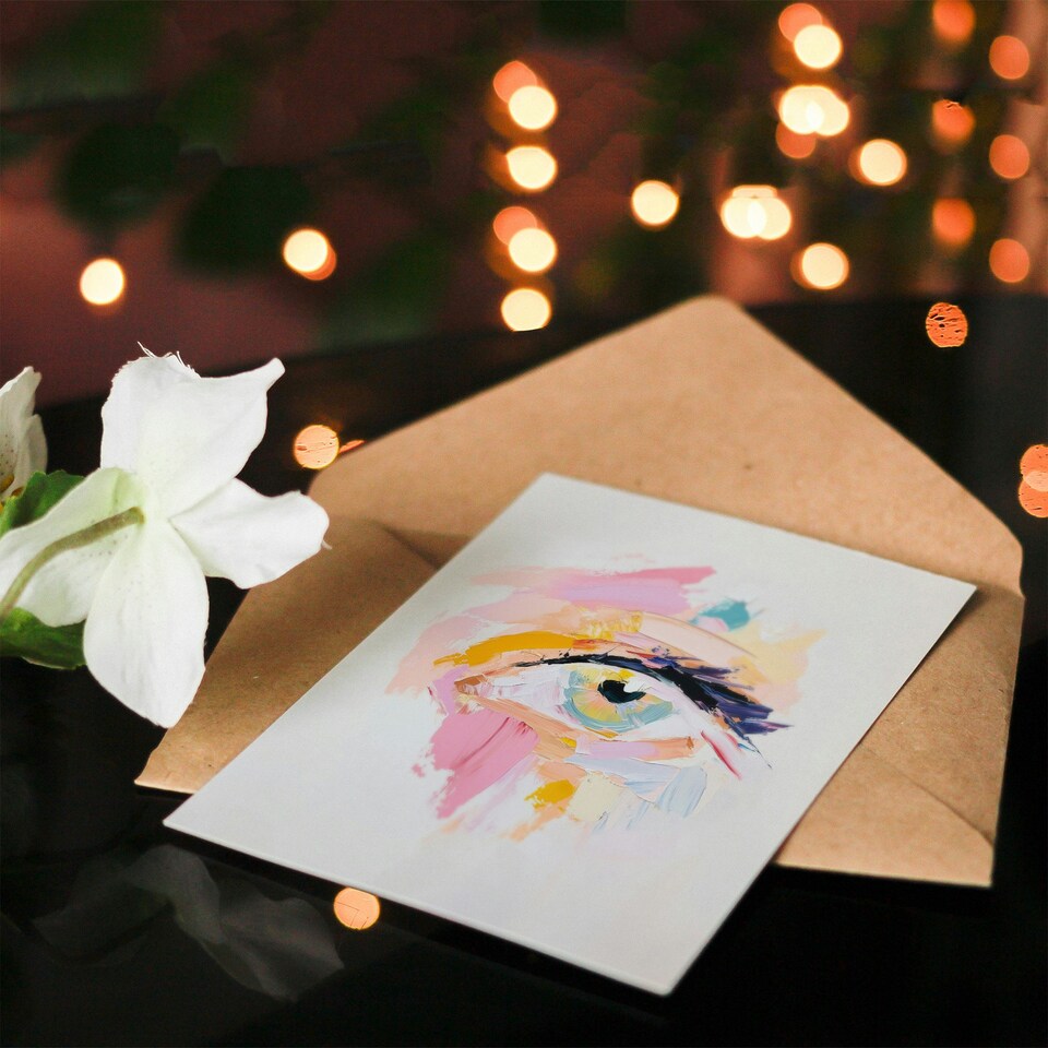 image 1 of Female Eye Study Pastel Colour Oil Painting Birthday Greeting Card