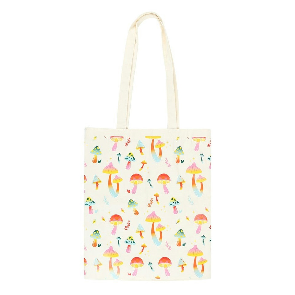 image 1 of Funky Fungi Mushroom Print Polycotton Tote Shopping Bag
