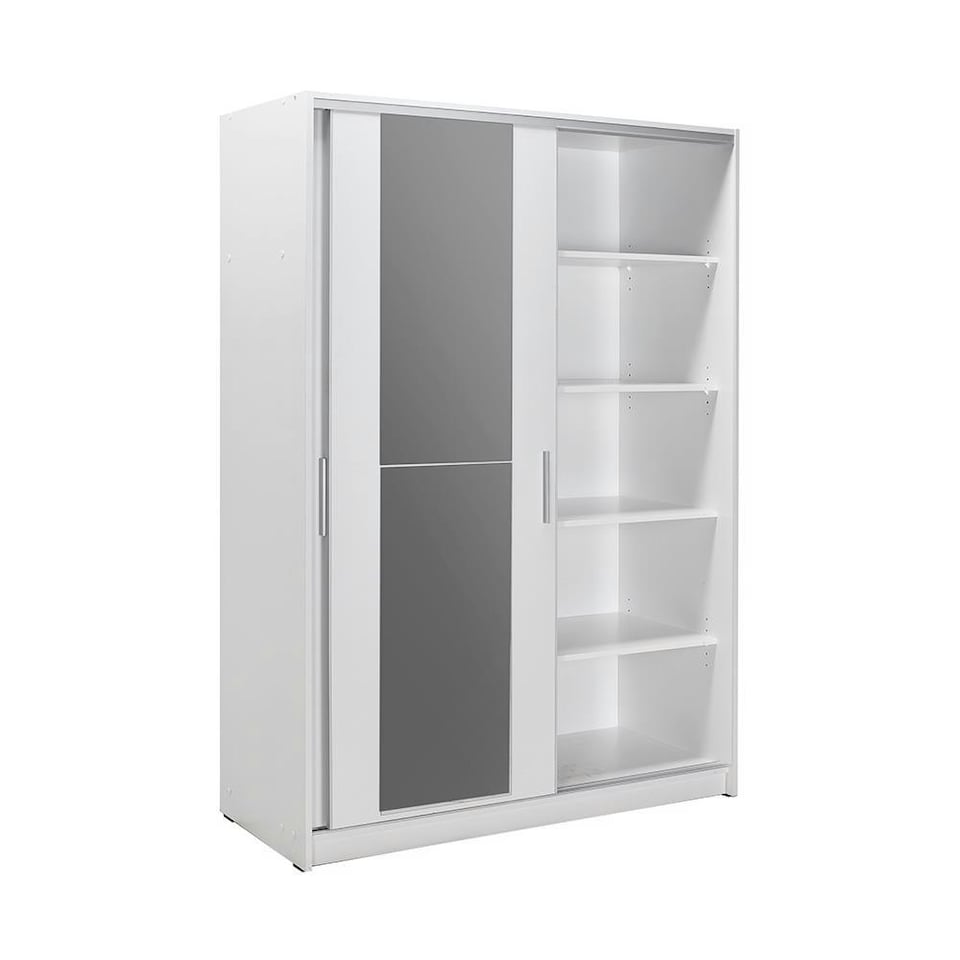 image 1 of Adore Matt White Sliding 2 Door Wardrobe 120cm with Mirror White