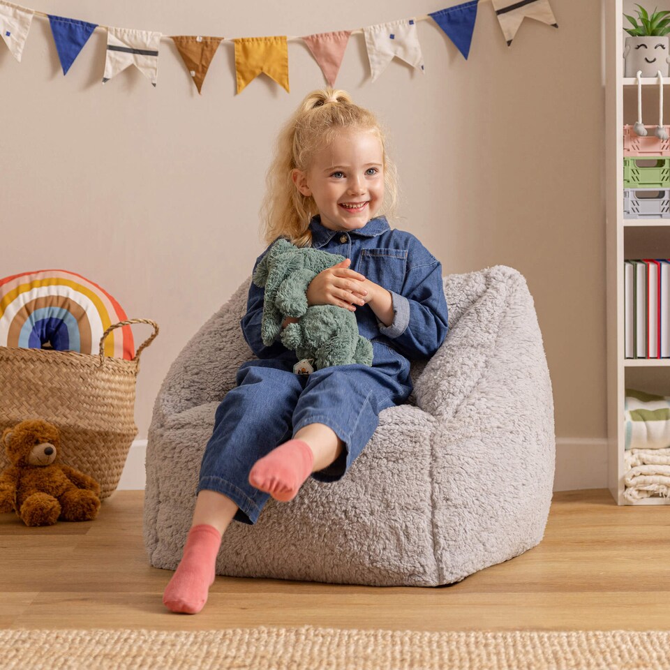 image 1 of Kids Teddy Bear Armchair Bean Bag Grey Childrens Bean Bags Set of 2
