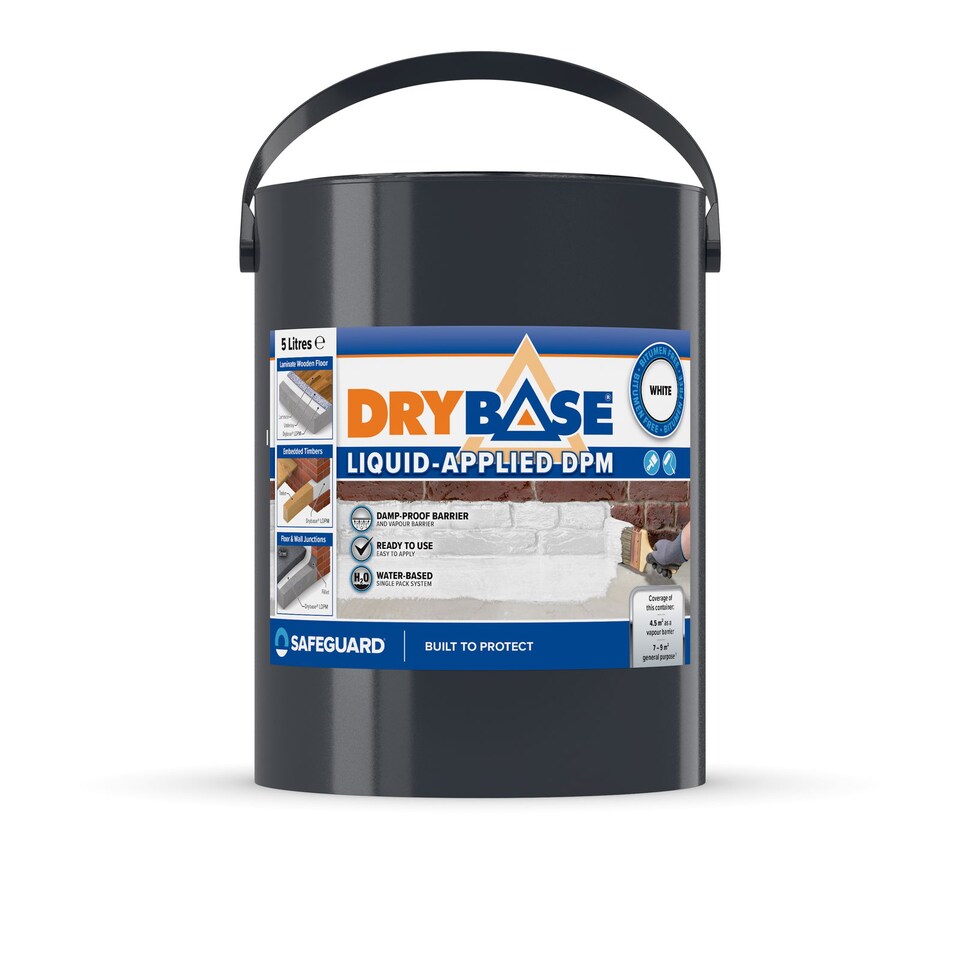 image 1 of Drybase Liquid Damp Proof Membrane - 5L White - Damp Proofing Paint for Walls & Floors