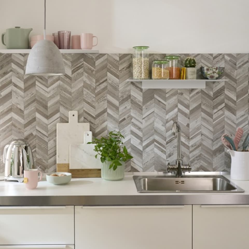 image 1 of d-c-fix Herringbone 29.6 x 25.3cm Premium Self Adhesive Composite Wall Tile | Pack 5