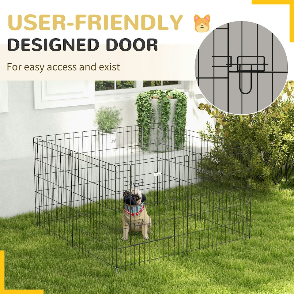 image 1 of PawHut 8-Panel DIY Dog Pen with Door for Indoor/Outdoor Use, 76cm High