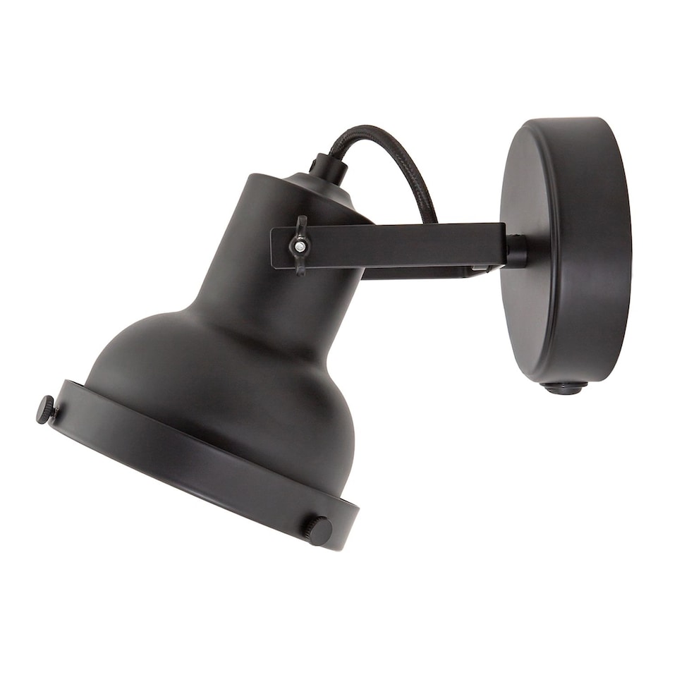image 1 of Vintage and Industrial Matte Black Spot Wall Light Fitting with Grill