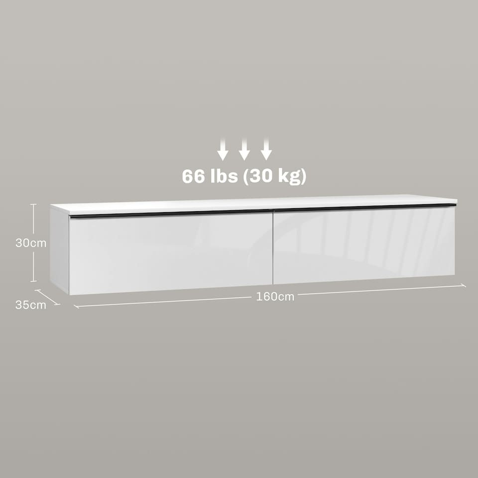 image 1 of HOMCOM Wall Mounted TV Stand Unit with Storage and High Gloss Effect, Black
