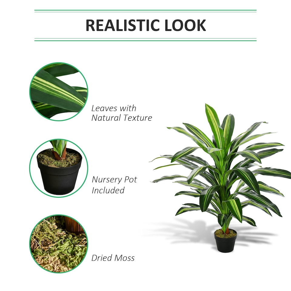image 1 of Outsunny 110cm/3.6FT Artificial Dracaena Plant Fake Tree Potted Home Office