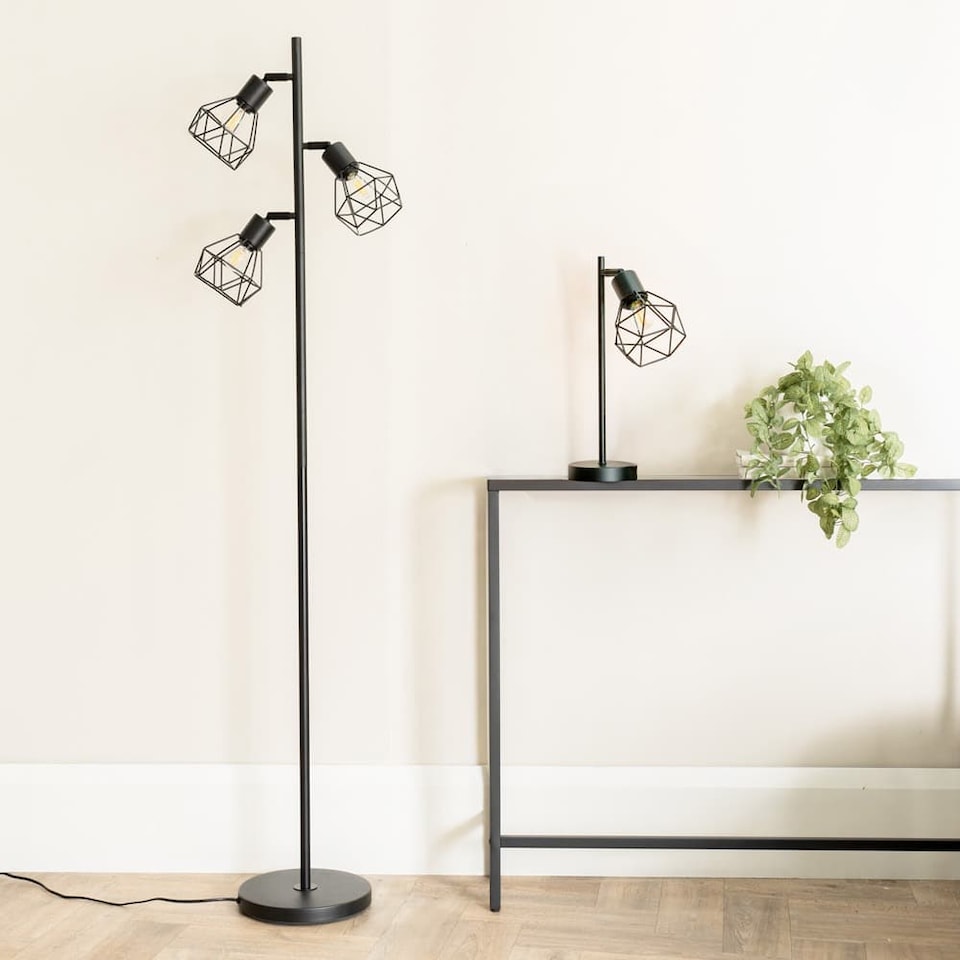 image 1 of ValueLights Angus Matte Black Geometric Shade Table Lamp & Bulb | Black