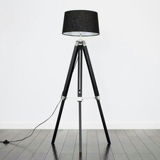 ValueLights Clipper Black Wood and Silver Chrome Tripod Floor Lamp with Black Tapered Shade - Complete with 6w LED GLS Bulb