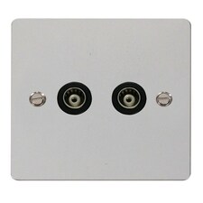 SE HOME Flat Plate Polished Chrome Twin Isolated Coaxial Socket - Black Trim - SE Home Black | Polished Chrome