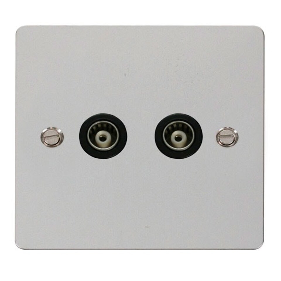SE HOME Flat Plate Polished Chrome Twin Isolated Coaxial Socket - Black Trim - SE Home Black | Polished Chrome