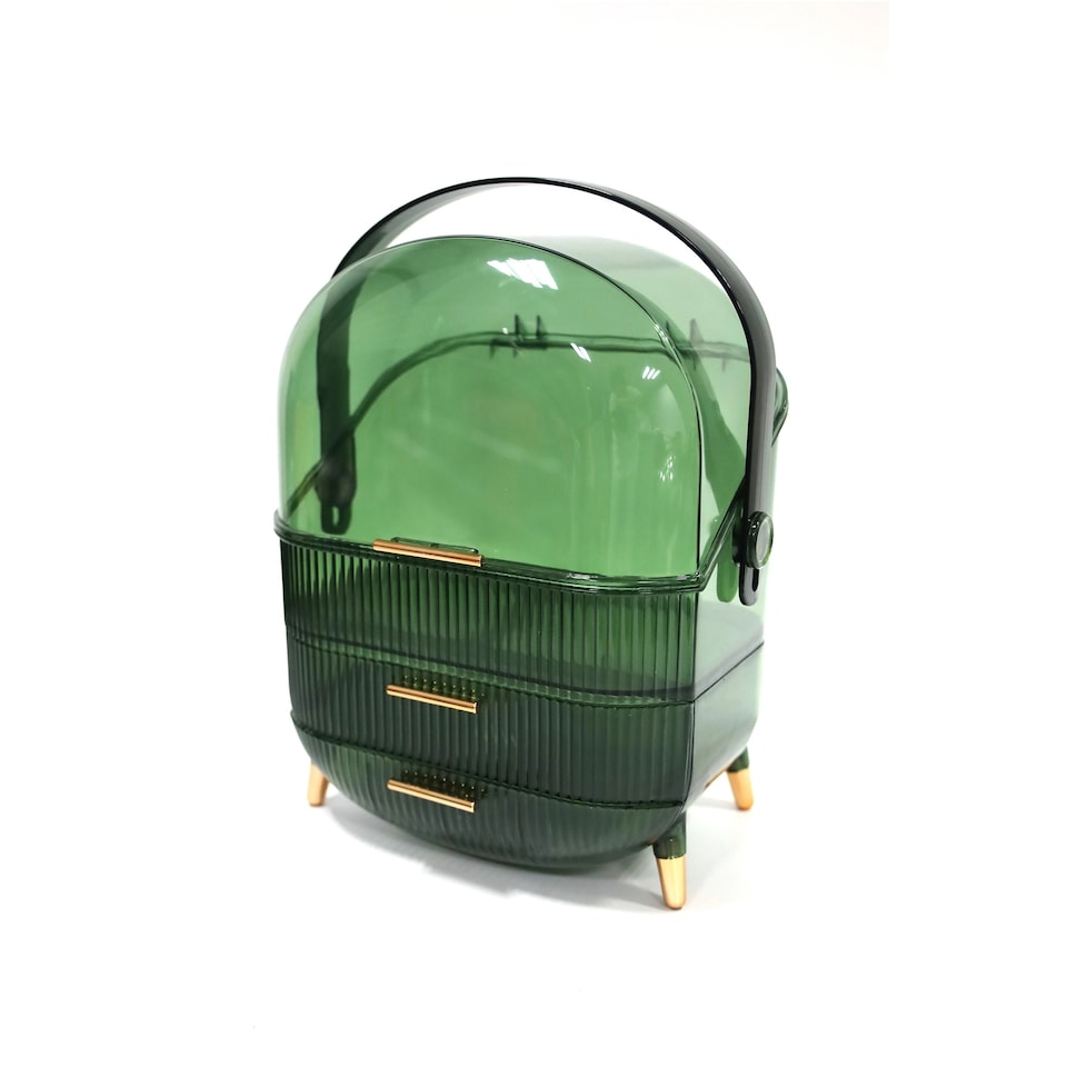 image 1 of Groundlevel Luxury Makeup Storage Organiser Lift-Up Lid Two Smooth-Glide Drawers | Green