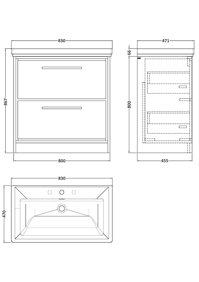 image 1 of Bathroom Floor 2-Drawer Vanity Unit with Fireclay Basin, Green, 800mm | Green | Reed Green | 1