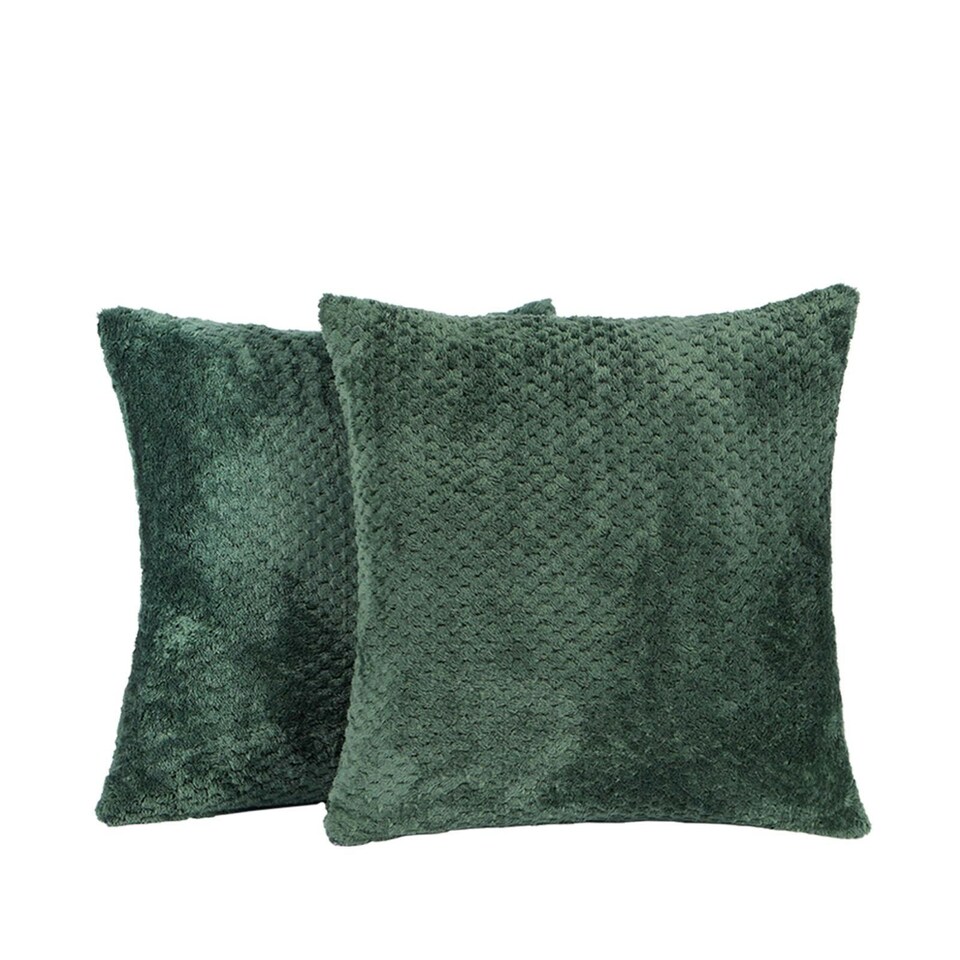 image 1 of OHS 2 x Soft Waffle Textured Fleece Cushion Covers, 45x45cm - Forest Green