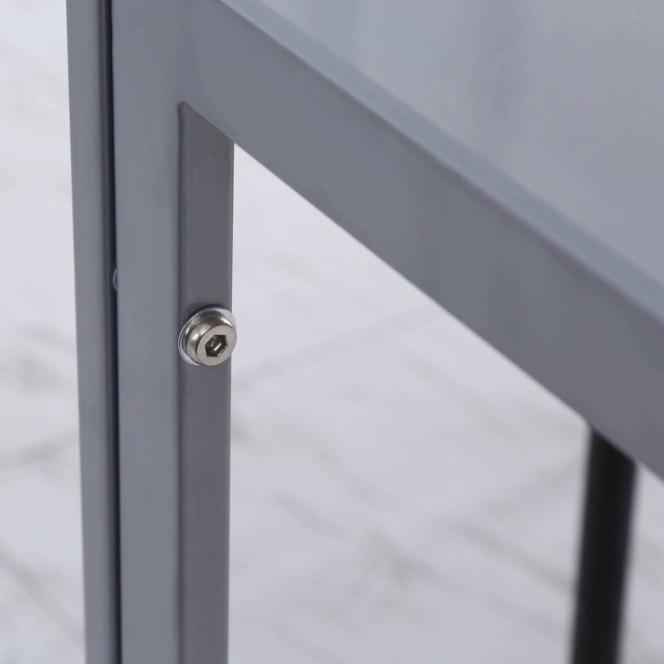 image 1 of HOMCOM Modern Square Dining Table for 2-4 People, with Glass Top & Metal Legs for Dining Room, Living Room, Grey