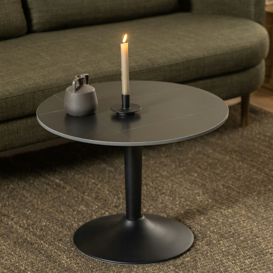 image 1 of Malta Ceramic Round Coffee Table in Matt black 60x45cm