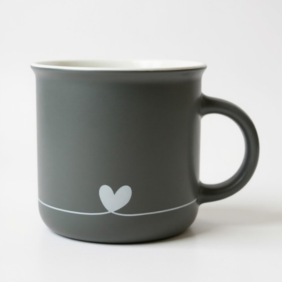 image 1 of Heart Design Ceramic Coffee Mug Set 400m | Grey | Light Grey with Heart Line | 400ml | 1