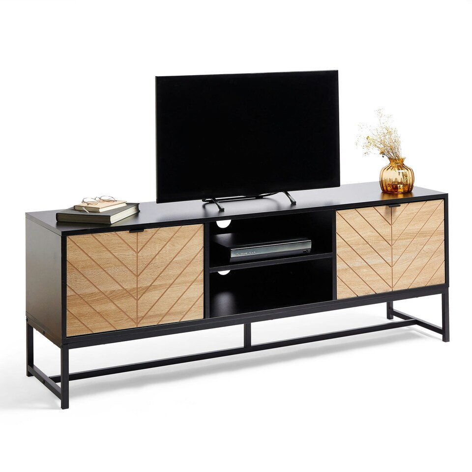 image 1 of VonHaus Black & Light Wood Effect TV Unit For TV's up to 65"