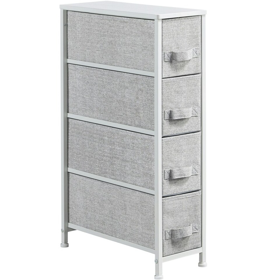 image 1 of Yaheetech Vertical Slim Storage Tower with 4 Fabric Drawers Grey | Light Grey