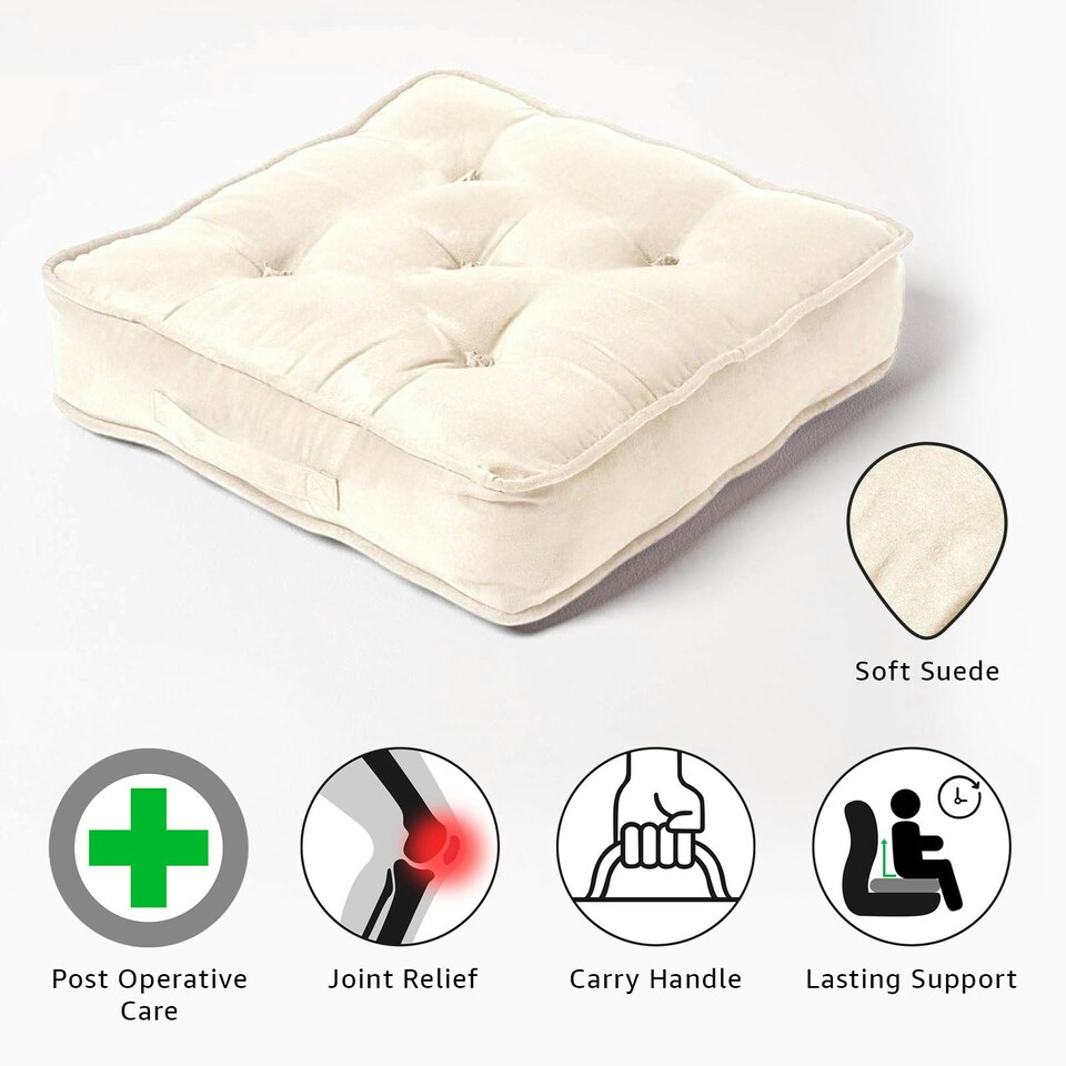 image 1 of Homescapes Cream Faux Suede Armchair Booster Cushion Cream