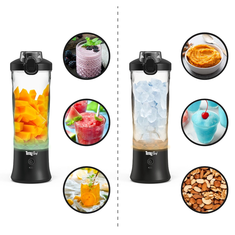 image 1 of Total Chef Cordless Portable Blender 600ml, USB Rechargeable, Black