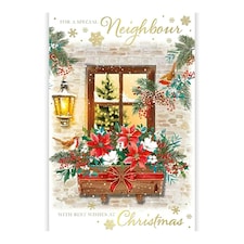 Words 'n' Wishes Neighbour Christmas Card, Window Box with Flowers