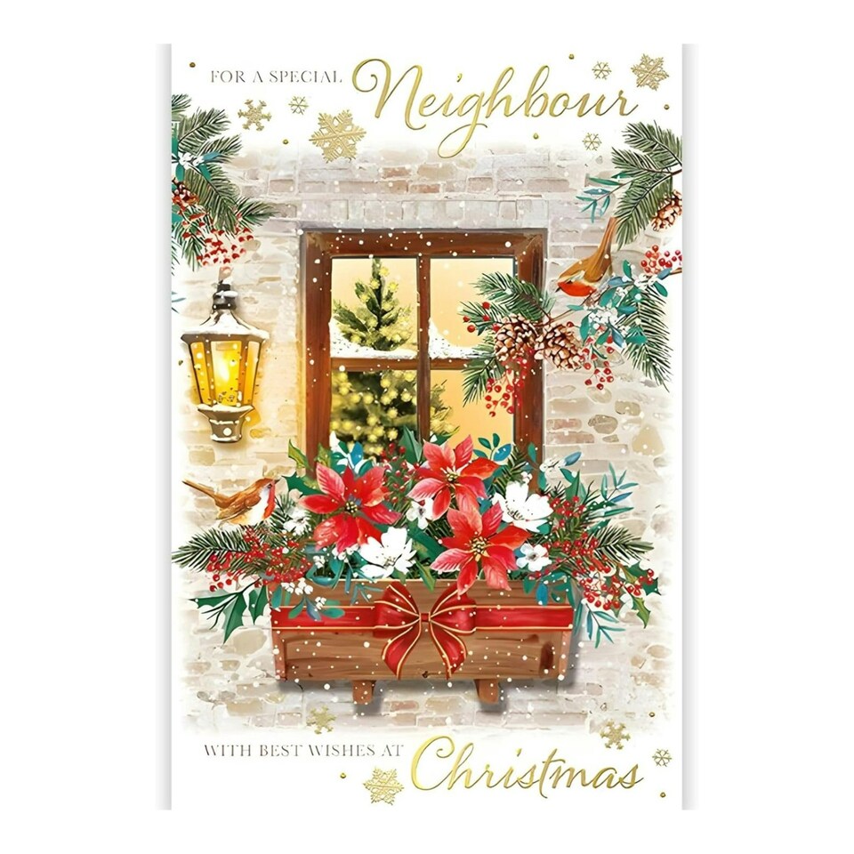 image 1 of Words 'n' Wishes Neighbour Christmas Card, Window Box with Flowers