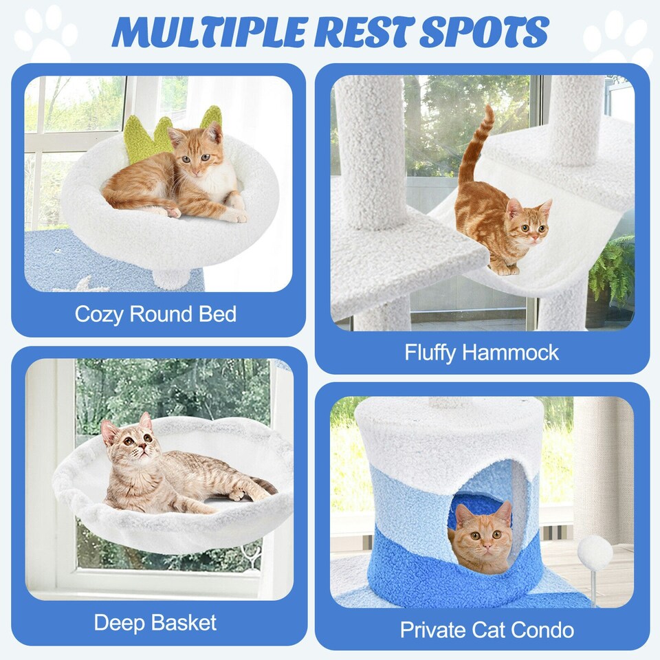 image 1 of COSTWAY Ocean-themed Cat Tree Tower Cat Activity Center