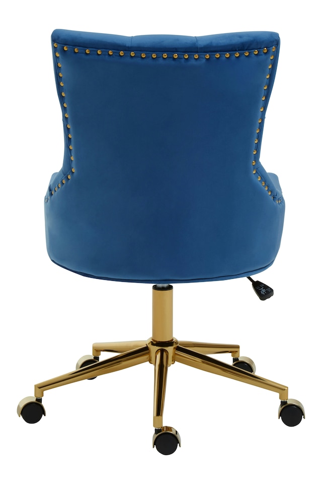 image 1 of Interiors by Premier Luxury Blue Velvet Home Office Chair, Comfortable Blue Office Desk Chair with Gold Base, Modern Chair
