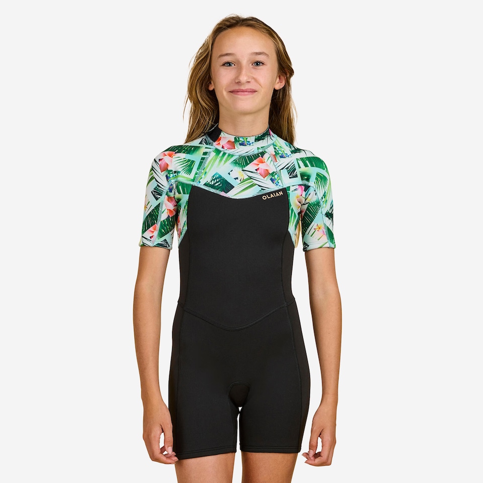 image 1 of Decathlon Girl’s surfing 1.5 mm neoprene shorty wetsuit 500 tiare black