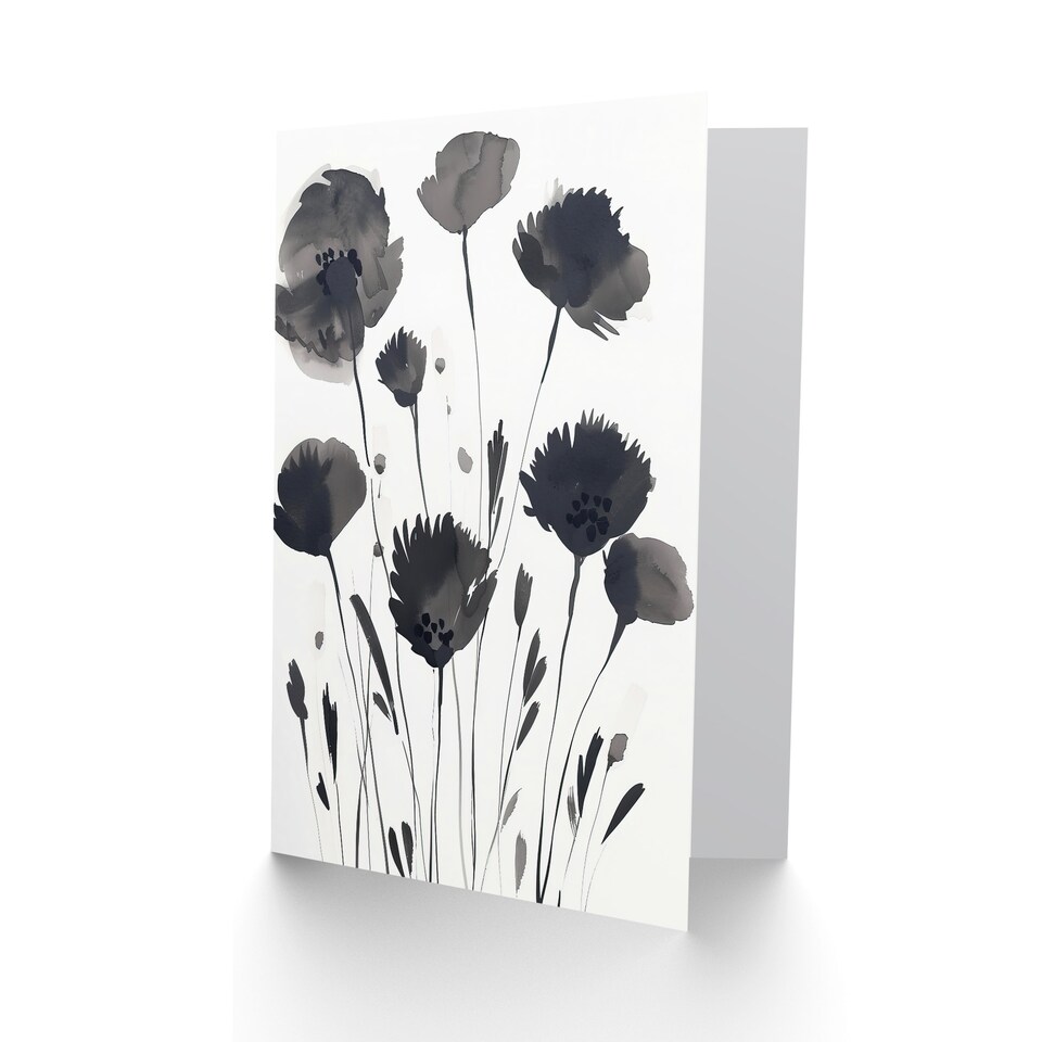 image 1 of Greeting Card Abstract Flowers Black White Floral Watercolour Sympathy
