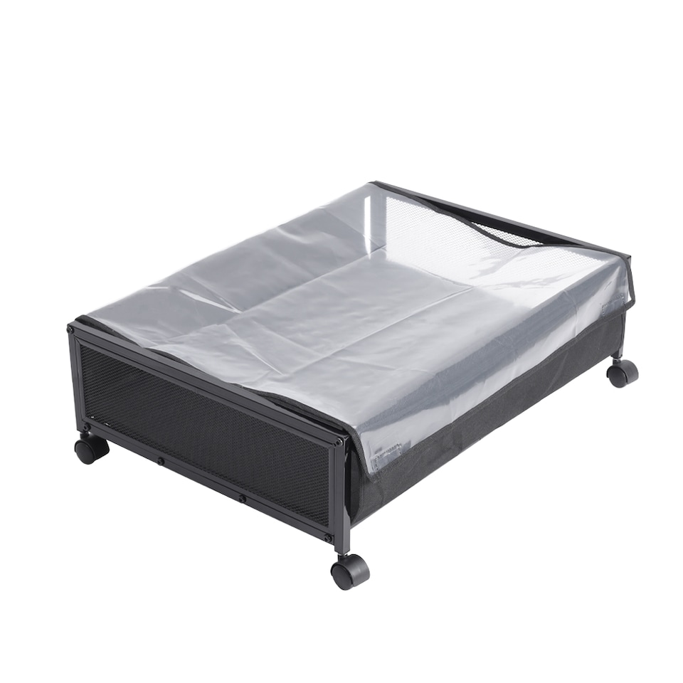 image 1 of Living and Home 1Pcs Under Bed Steel Storage Organizer Basket with Wheels | Black