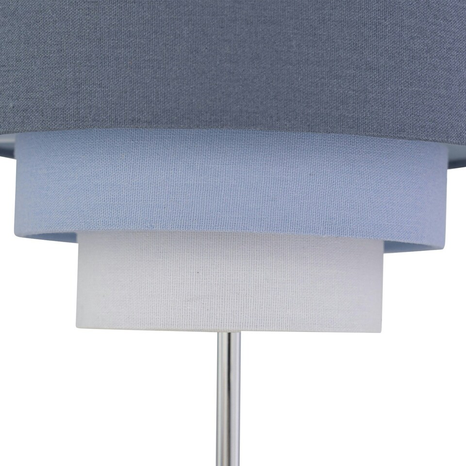 image 1 of First Choice Lighting Chrome Stick Table Lamp with Tiered Blue Linen Shade Chrome | Blue