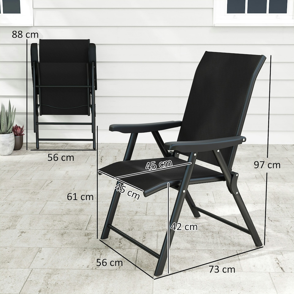 image 1 of Outsunny 2PCS Folding Chair w/ Breathable Mesh Fabric Seat, Black Black | 4 pcs