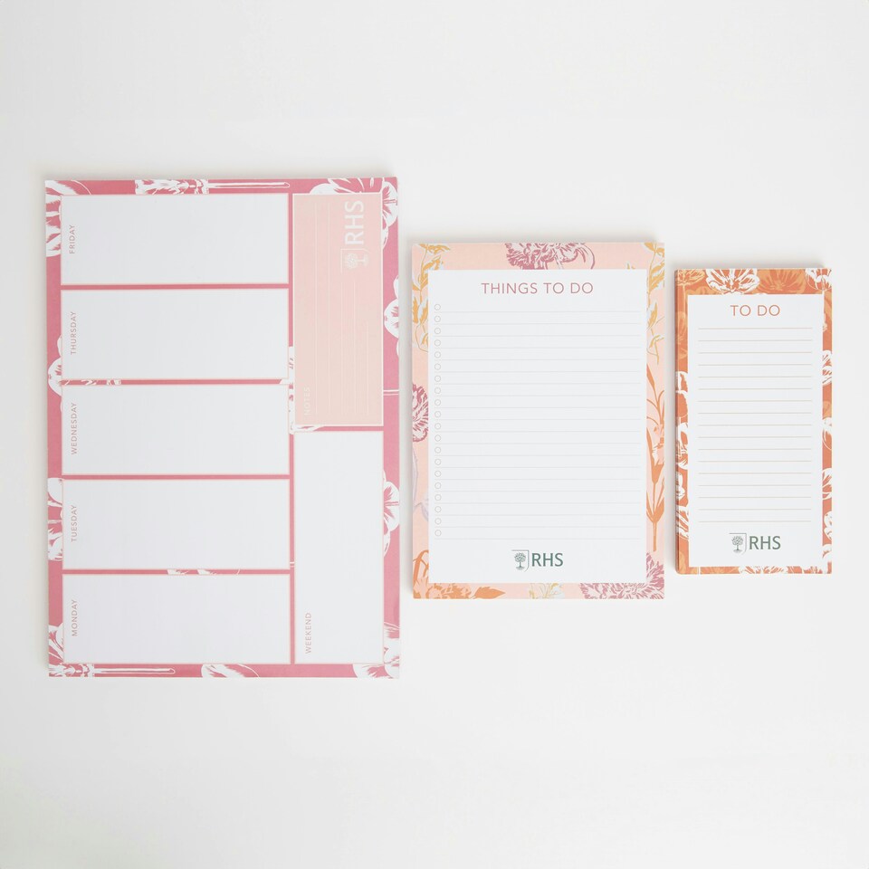 image 1 of RHS Set of Pads 60 Sheets, 75gsm, Bold Florals, Multicoloured, Pack of 3