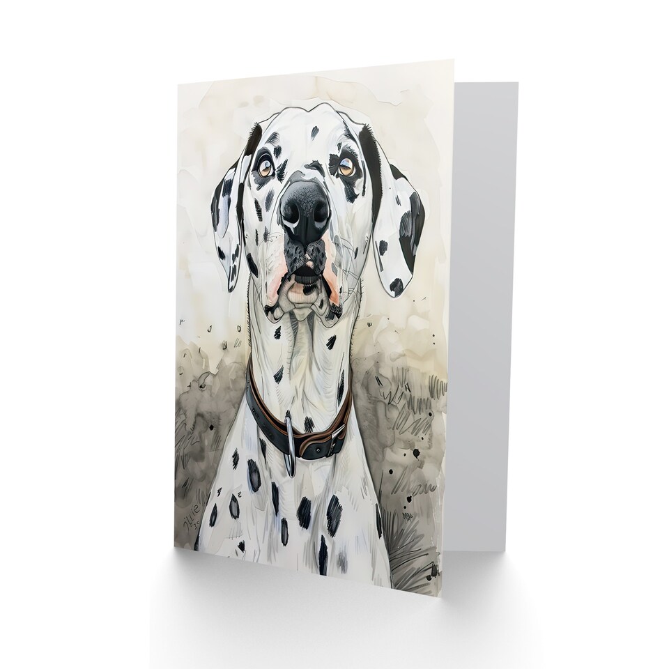 image 1 of Greeting Card Sweet Gazing Dalmatian Dog Lover Watercolour Birthday