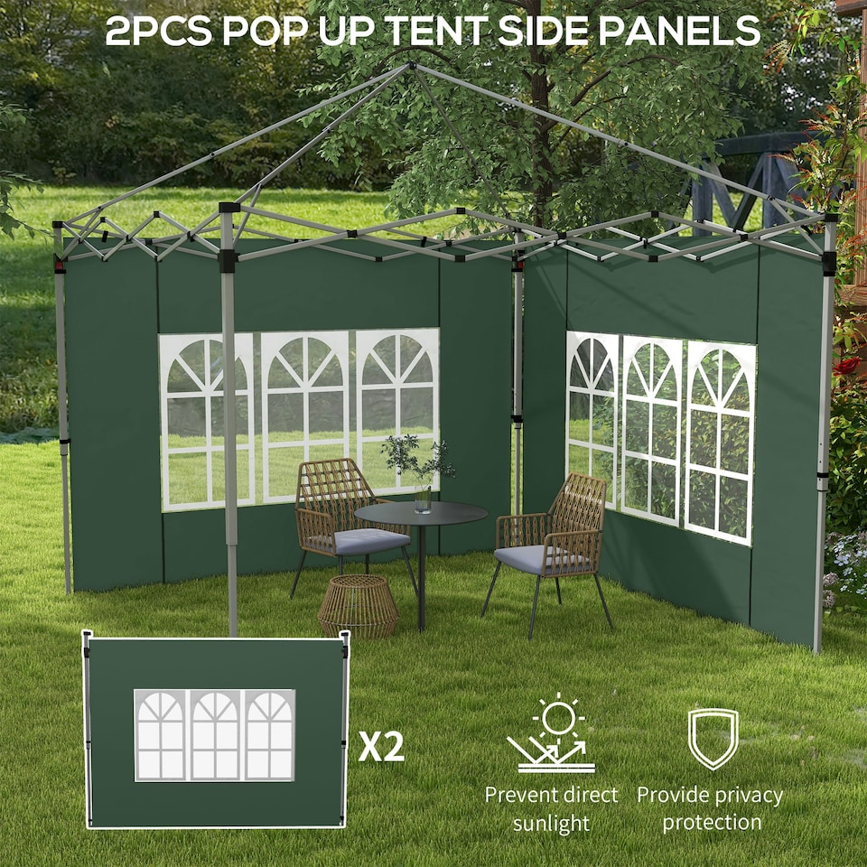 image 1 of Outsunny Gazebo Side Panels for 3x3(m) or 3x4m Pop Up Gazebo, 2 Pack, Black