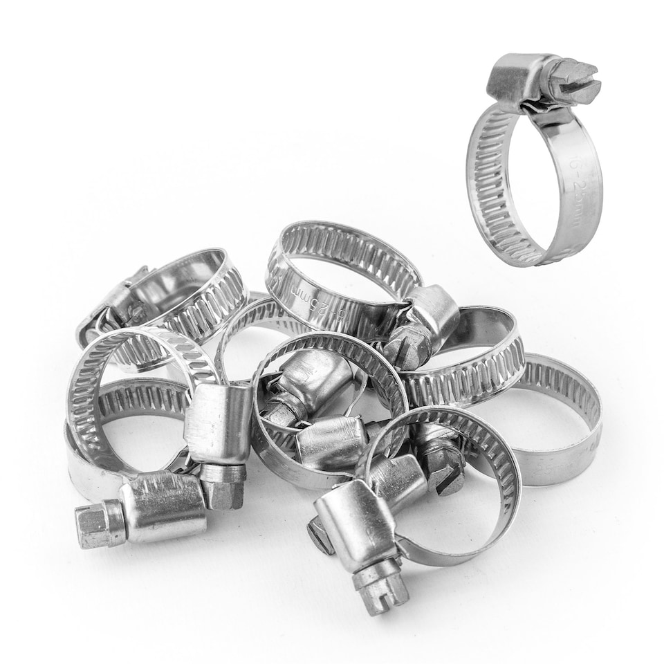 image 1 of KCT Universal 16-25mm Stanless Steel Clips for Hose Pipe - 10 Pack