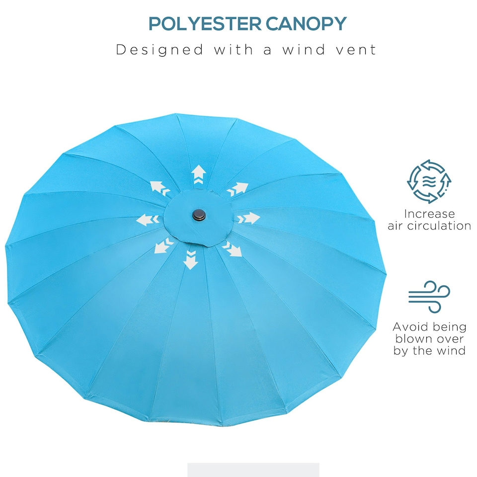 image 1 of Outsunny 2.5m Round Curved Adjustable Parasol Sun Umbrella Metal Pole Blue
